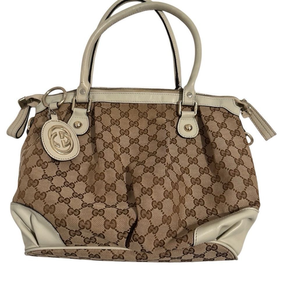 Gucci Brown and Cream Shoulder Bag with Monogram Pattern - Picture 6 of 15